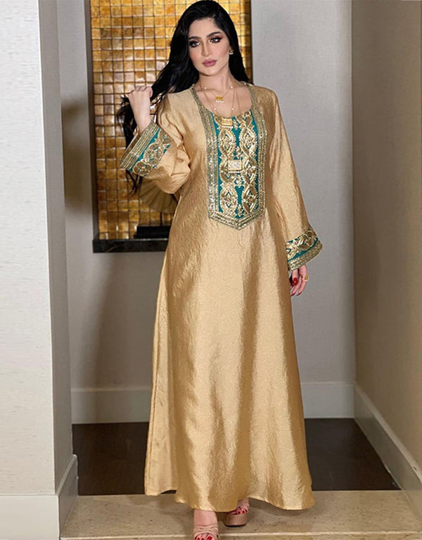 Sequins Embroidery Dubai Abaya Women Jalabiya Long Arabic Dress